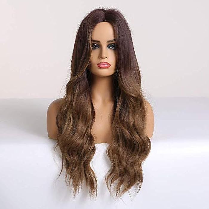 DILLARDS Wig Long Ombre Brown For Women Long Wavy Brown Wig Middle Part Synthetic Heat Resistant Wigs Daily Party Use Brown Wig 22 Inch - Image 1